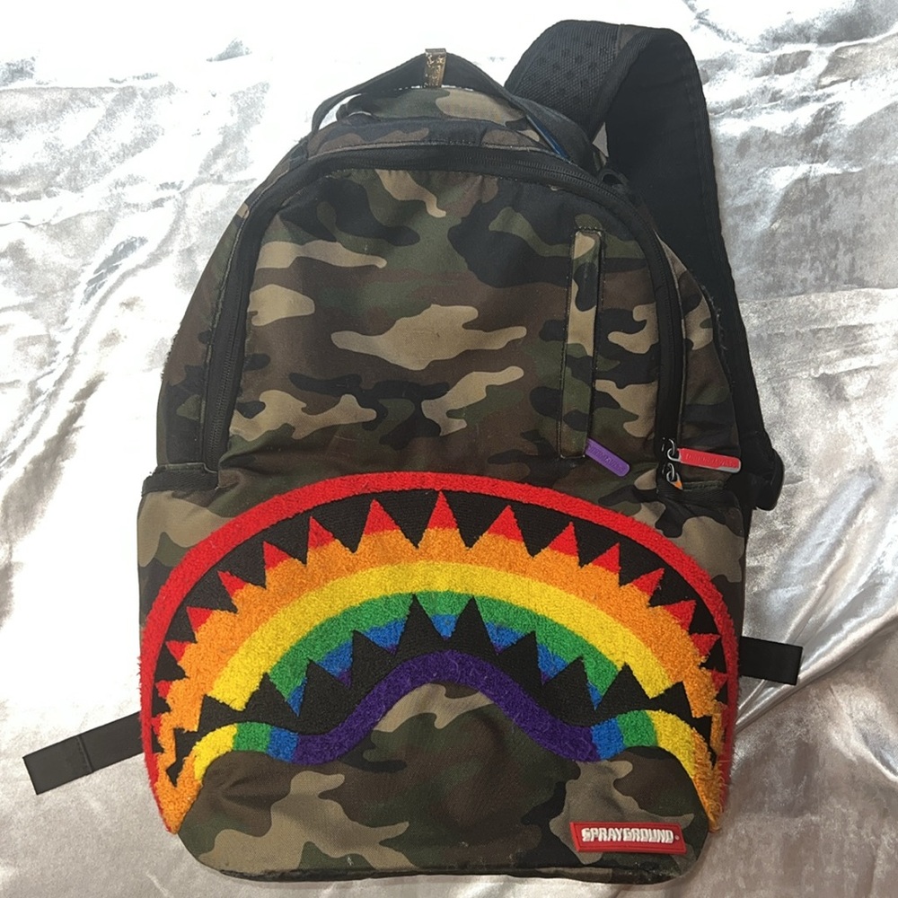 Sprayground Chenille Rainbow Shark Backpack - Picture 3 of 17